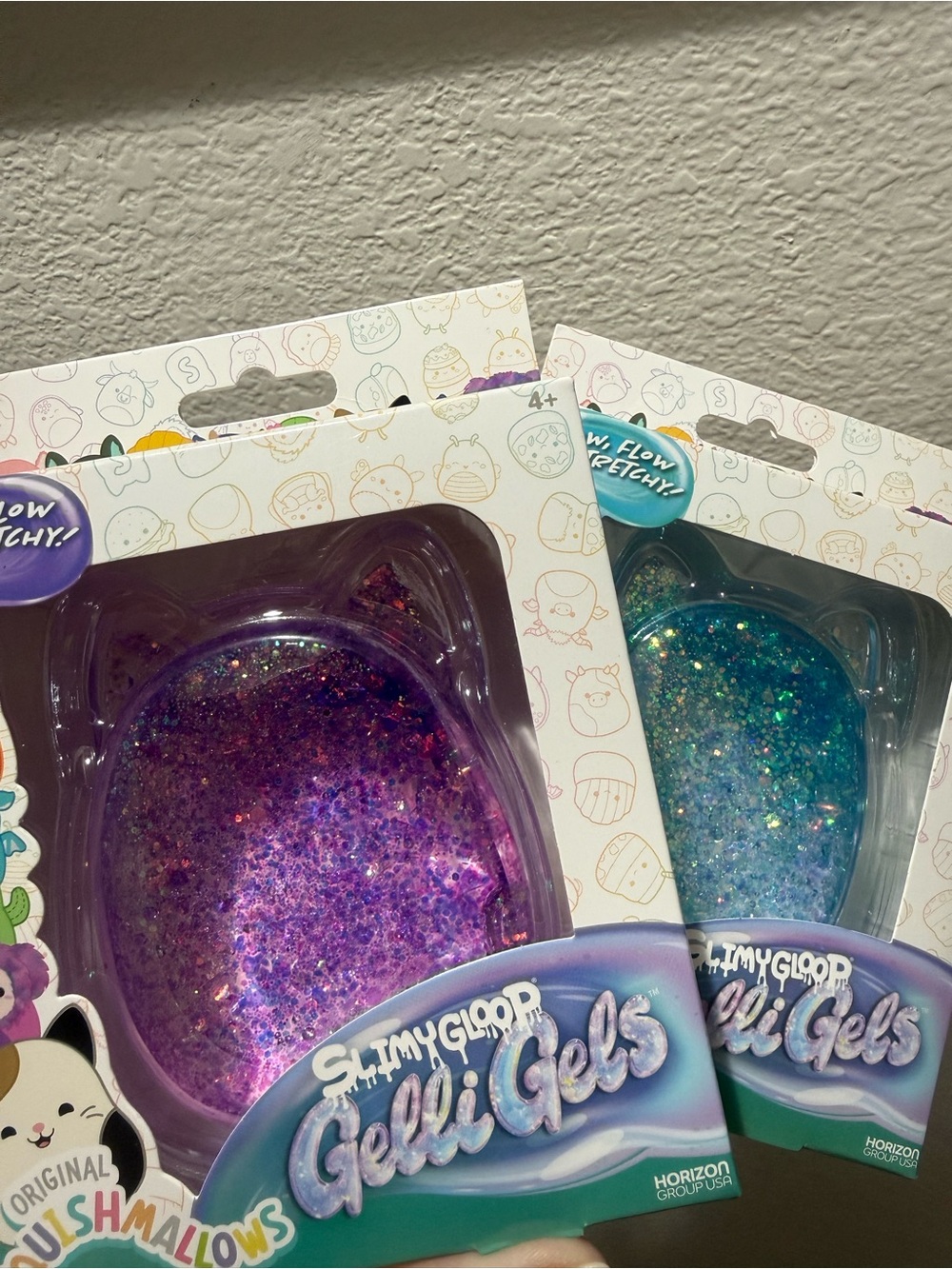 Bundle of 2 Squishmallows Slimy Gloop Gelli Gels - Blue & Purple Glitter Squishy